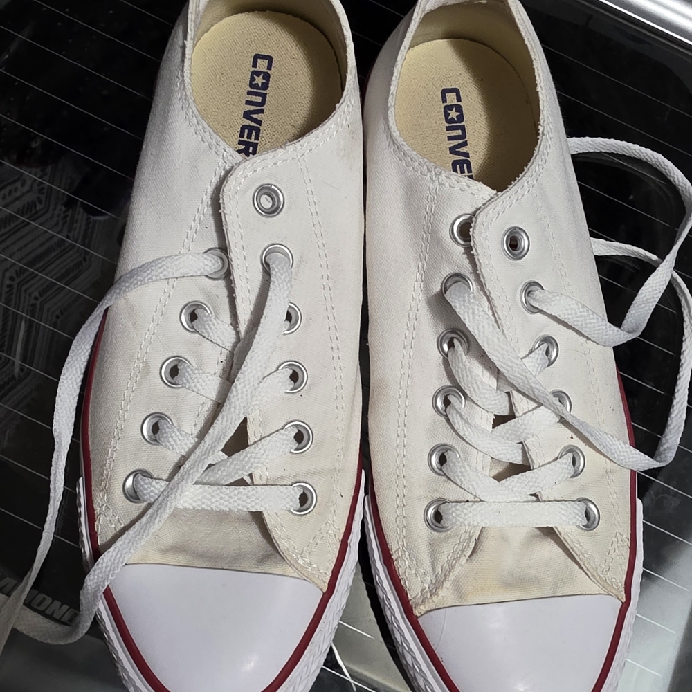 Converse Off-White Canvas Sneakers with Red Trim